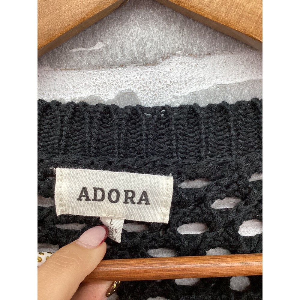 Adora Women Crochet Granny Square Sweater Black Multi Color Boho Knit Large - Picture 3 of 5
